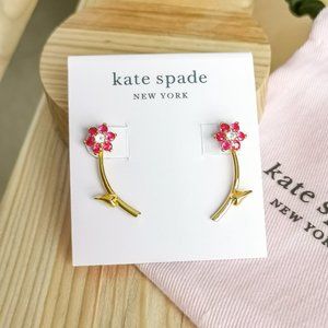Myosotis Flower Gold Ear Jacket Earrings Pink